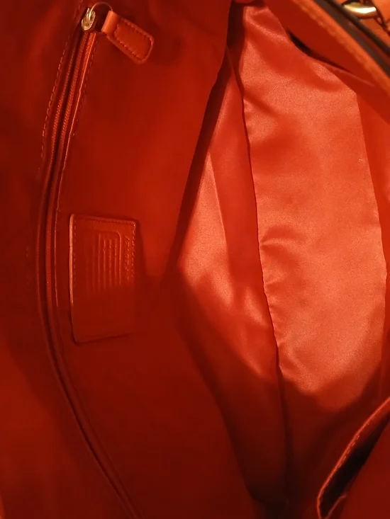 Coach Campbell Eva Flap Satchel Red Orange Leather Crossbody Shoulder Bag Gold - Picture 2 of 16